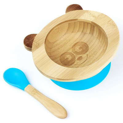 Bol bambou repas bébé bleu + cuillère