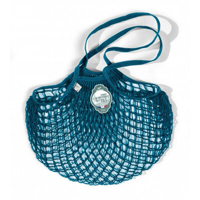 Filet de mémé à provisions porté épaule bleu aquarius en coton