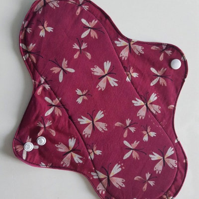 Serviette hygiénique en coton bio lavable Papillon Violet - Maxi - 26,8 cm