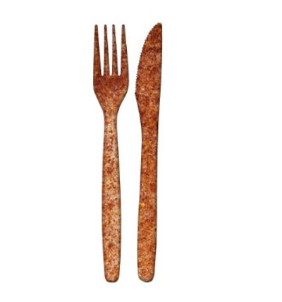 12 fourchettes et 12 couteaux compostables biodégradables en son de blé et polylactide