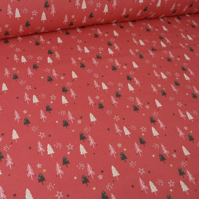 Emballage cadeau Furoshiki Sapin fond rouge 45 x 45 cm en coton Oeko Tex