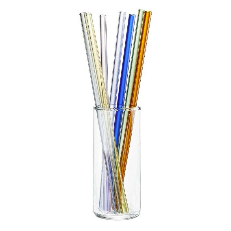 8er-set verre-Pailles réutilisables potable tiges en verre en bleu
